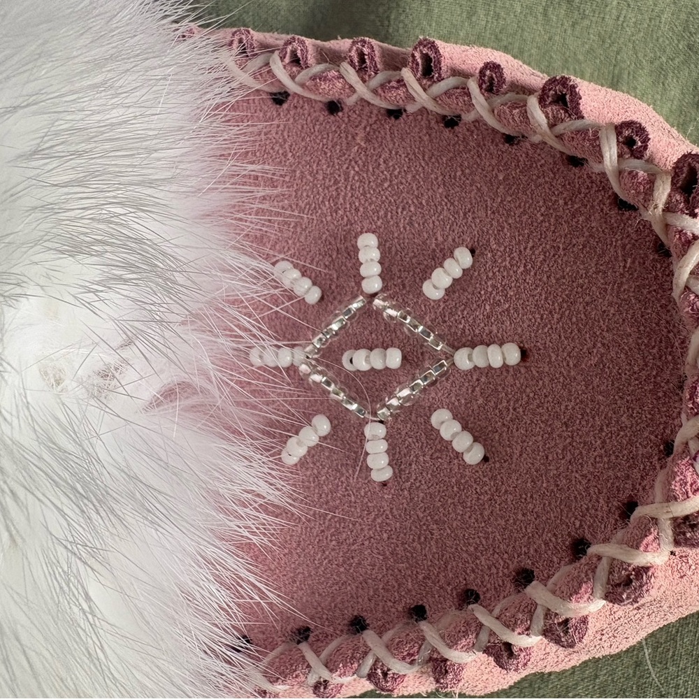 Pink Moccasins with White Fur Trim